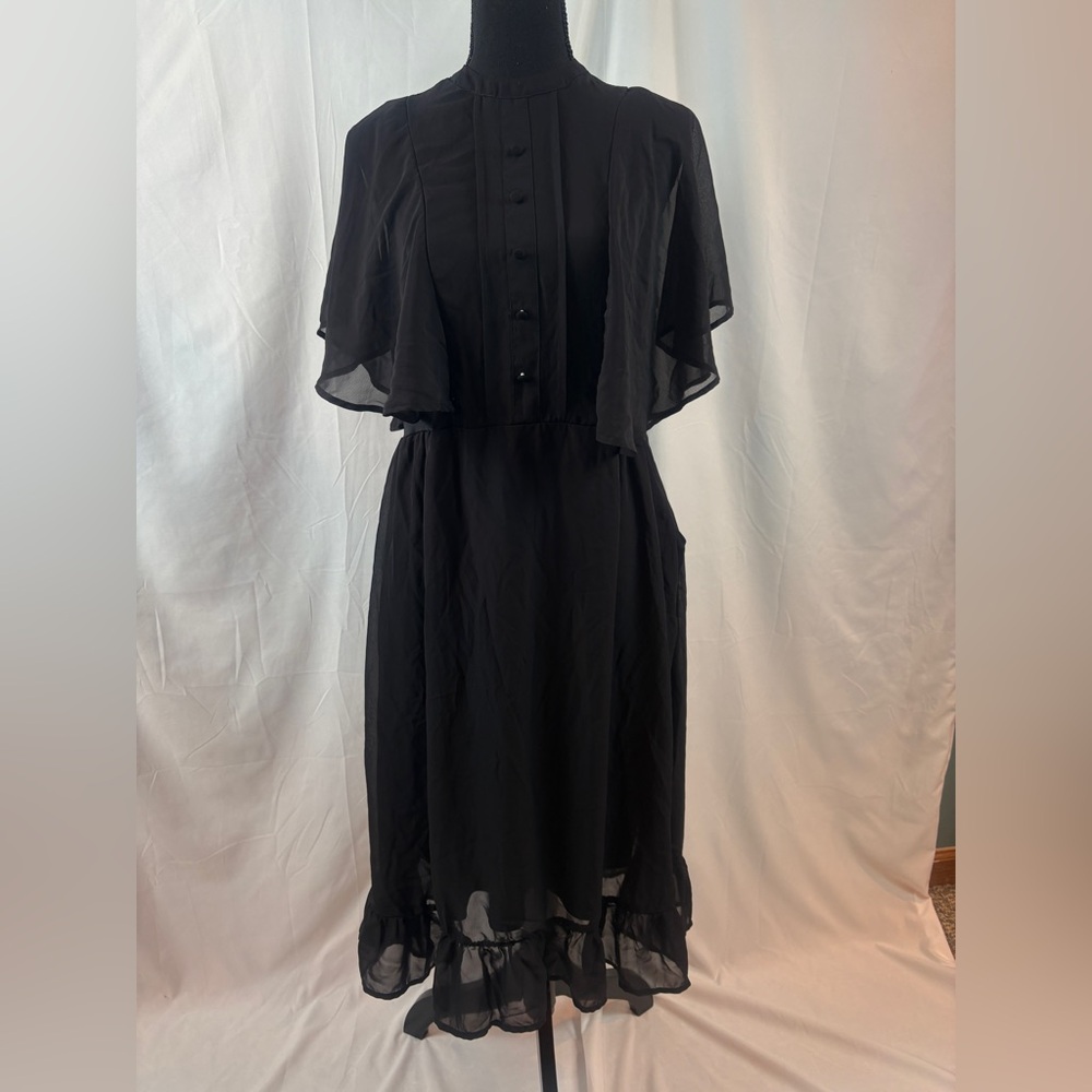 Hot Topic Elegant Black Midi Dress with Ruffle Hem Gothic Witchy